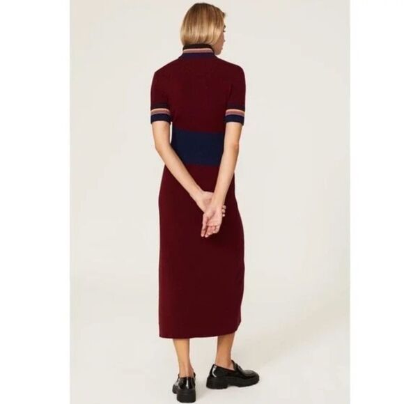 $1250 Marina Moscone Cycling Wool Dress Turtleneck Sweater M Red Burgundy Blue - Picture 4 of 12